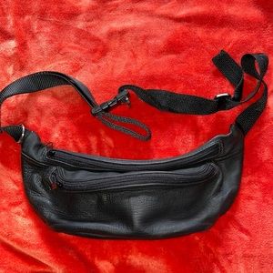 Long Black Leather Cross Body Bag (waist bag or Fanny pack)